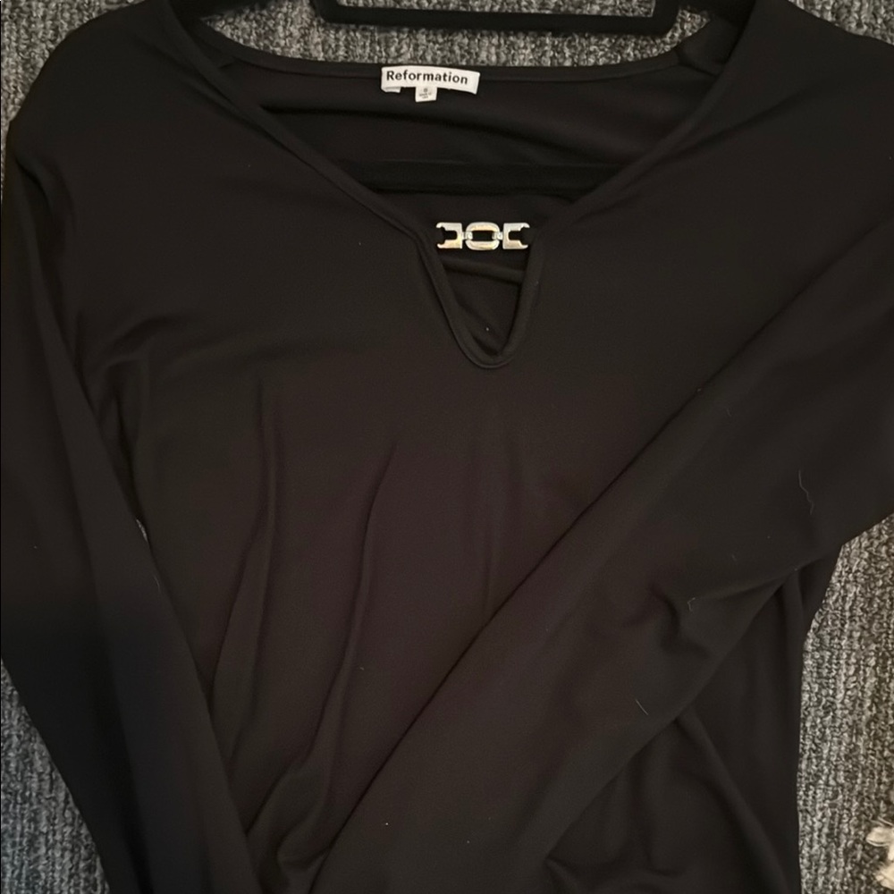 Reformation Black Long Sleeve Cut Out Blouse